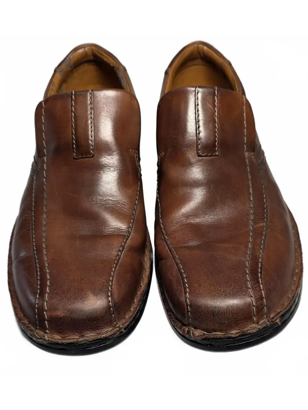 Clarks Chocolate Brown Men's Size 8 Leather Slip-On Loafers - Classic Comfort